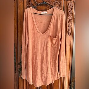 We The Free Deep V-Neck Long Sleeve Top in Terracotta